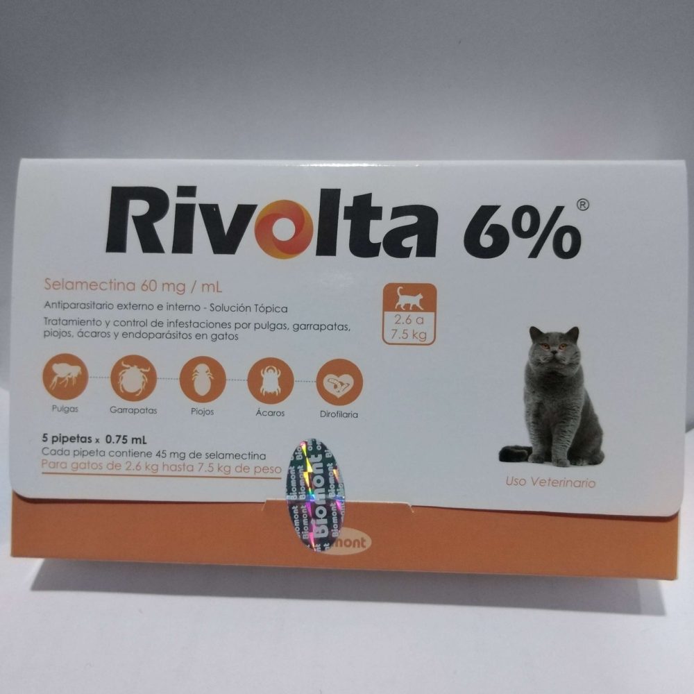 RIVOLTA LIQUIDO TOPICO 6% 2.6-7.5KG ANTIPARASITARIO EXTERNO E INTERNO